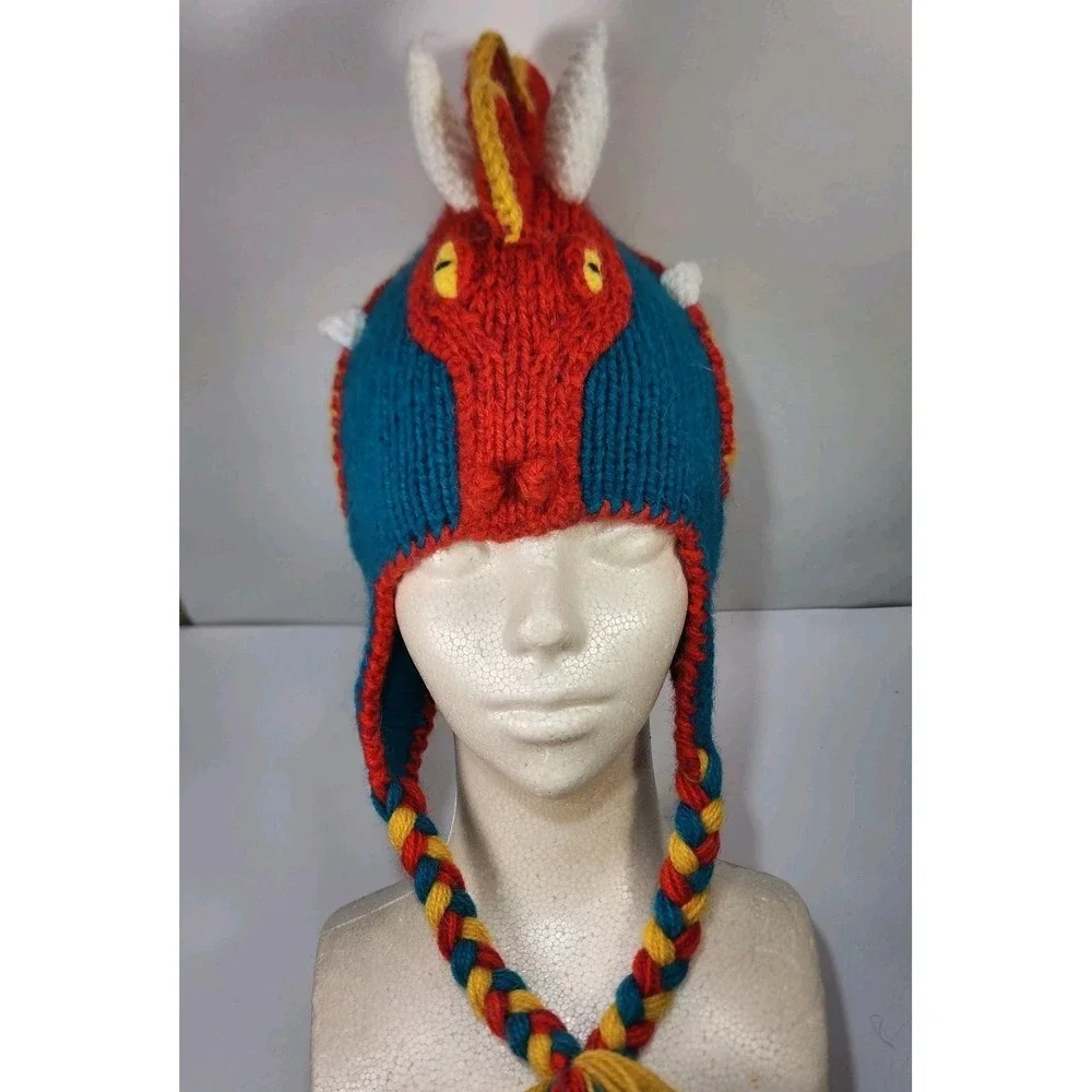 Andes Gifts Hand Knit Dragon Hat Infant Toddler Alpaca Blend Winter Tie